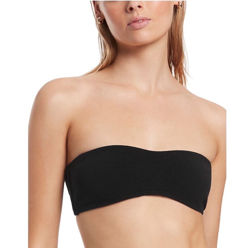 JETS Australia Isla Rib Minimal Bandeau Bikini Top Black J40495 US 12 NWT